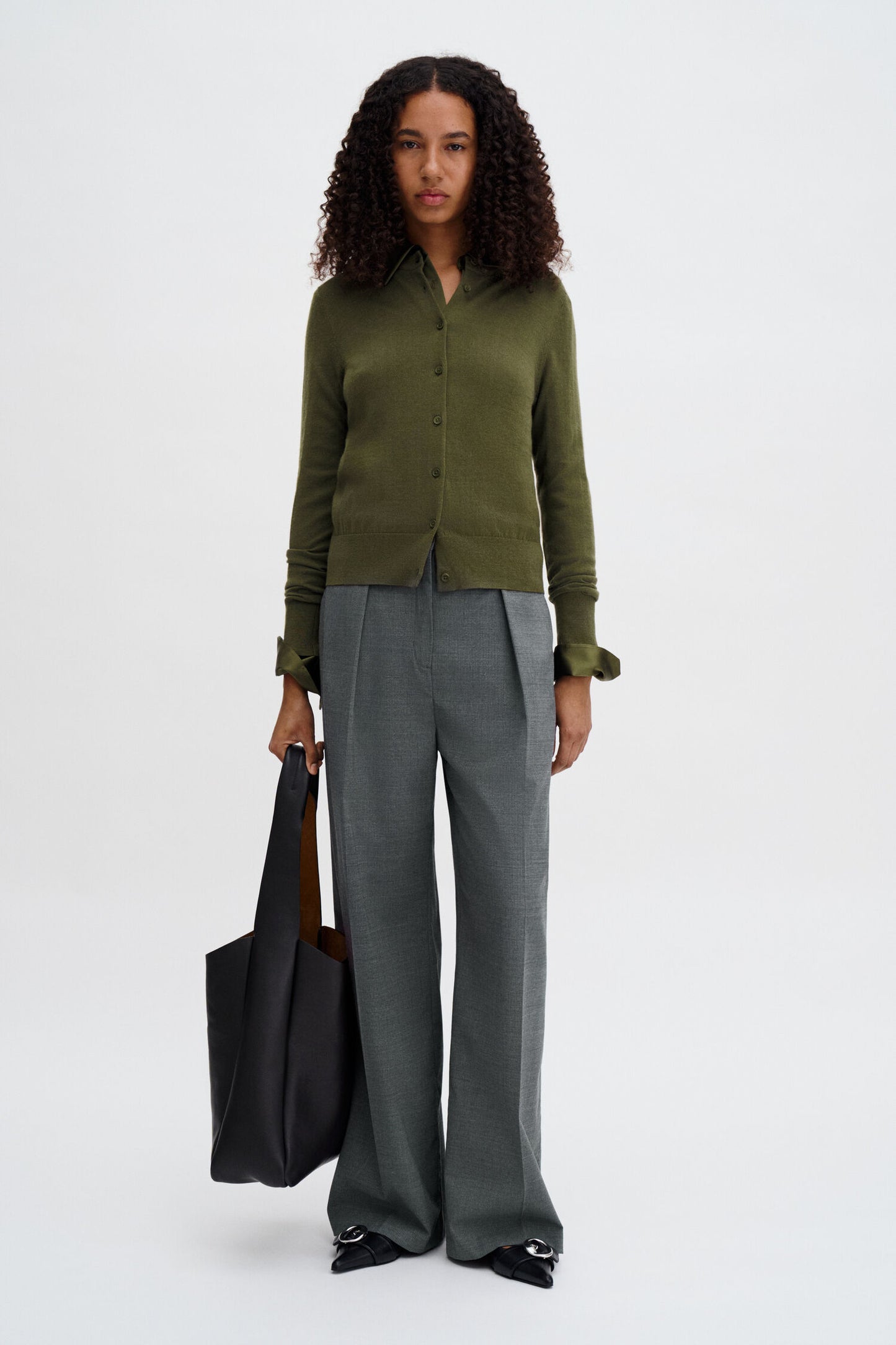 Merino short cardigan laurel green