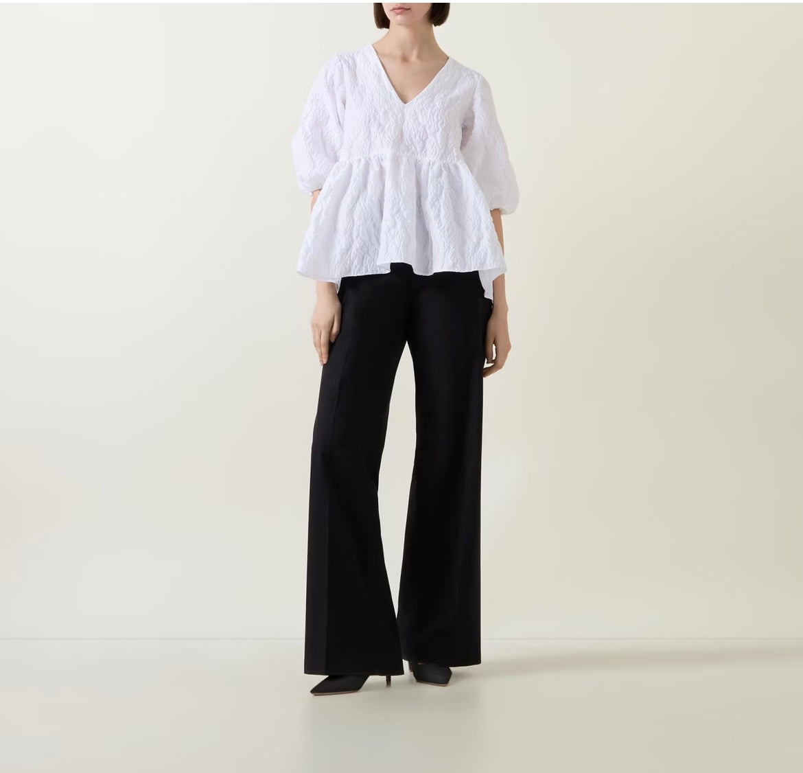 Fig floral jacquard top white