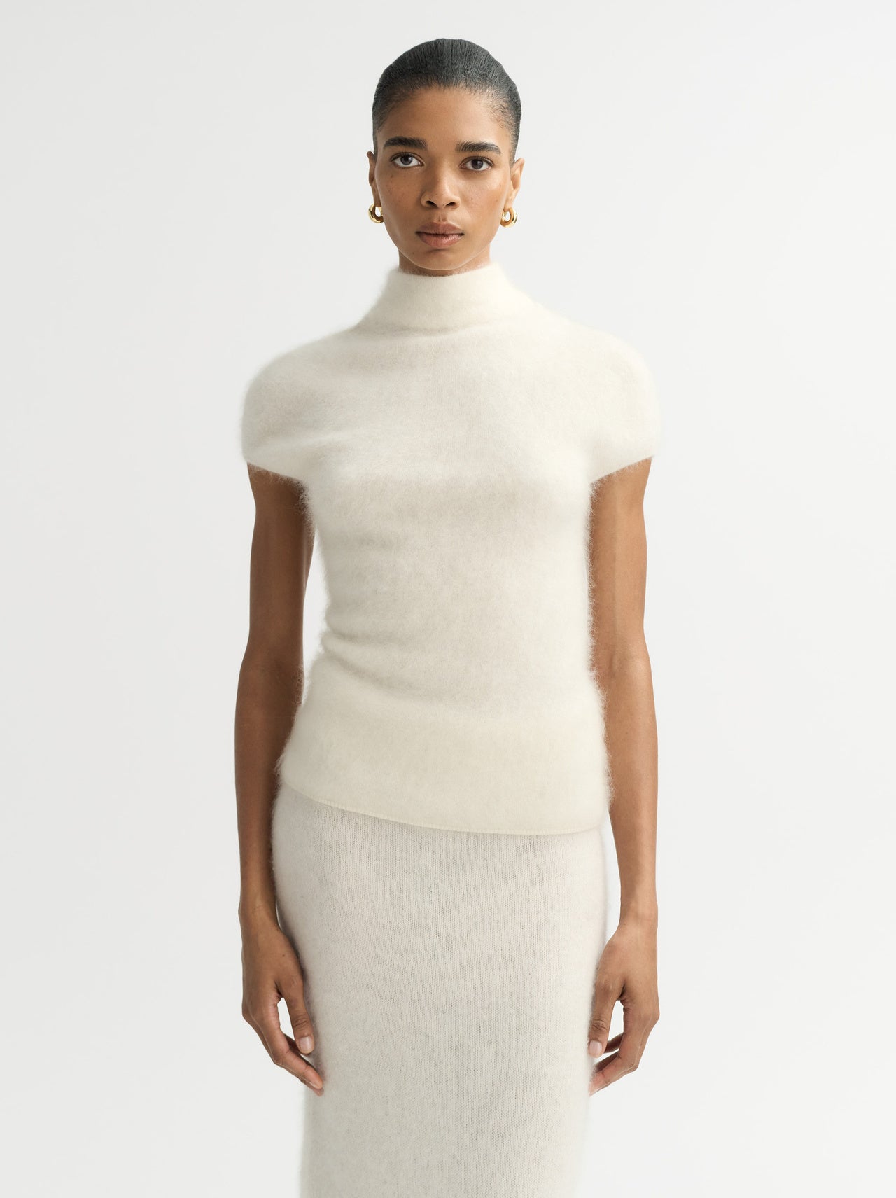 Brushed cashmere top feather white
