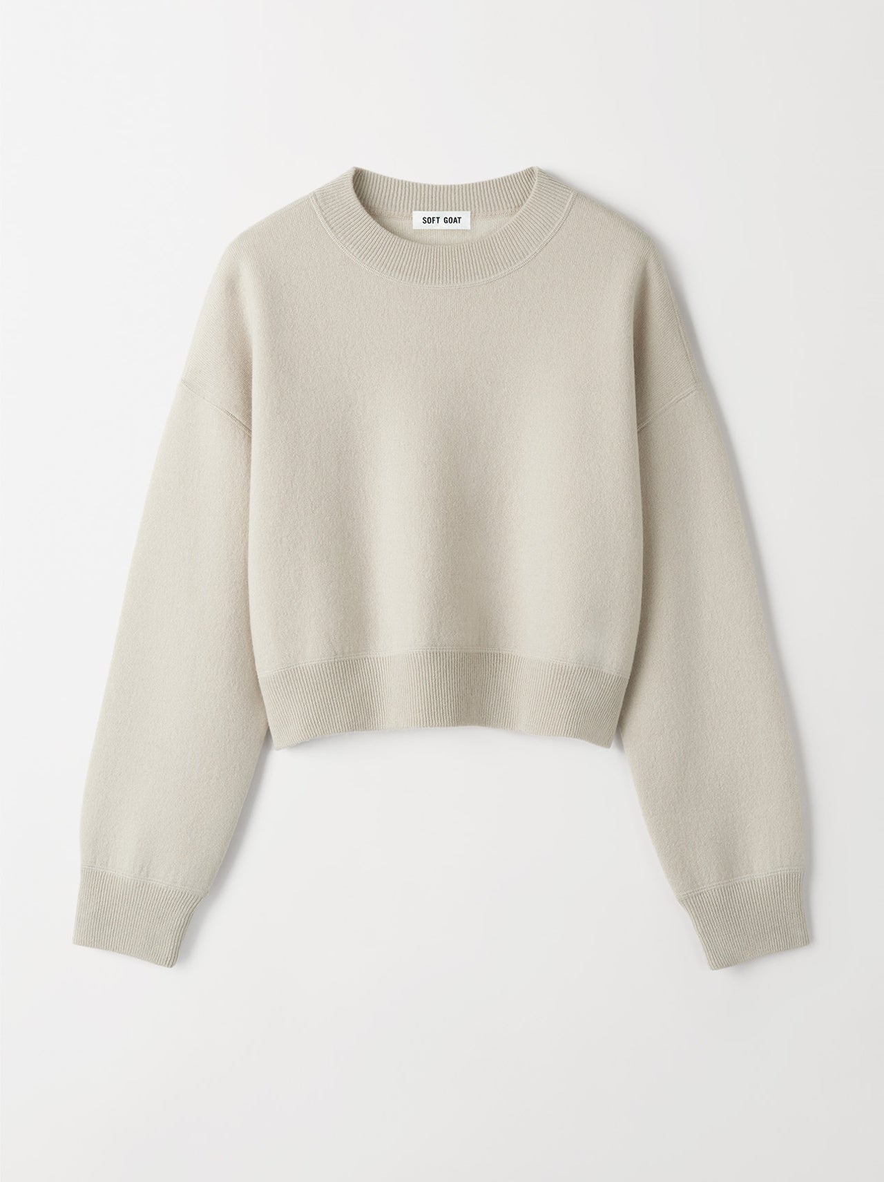 Double faced crewneck cashmere in chalk