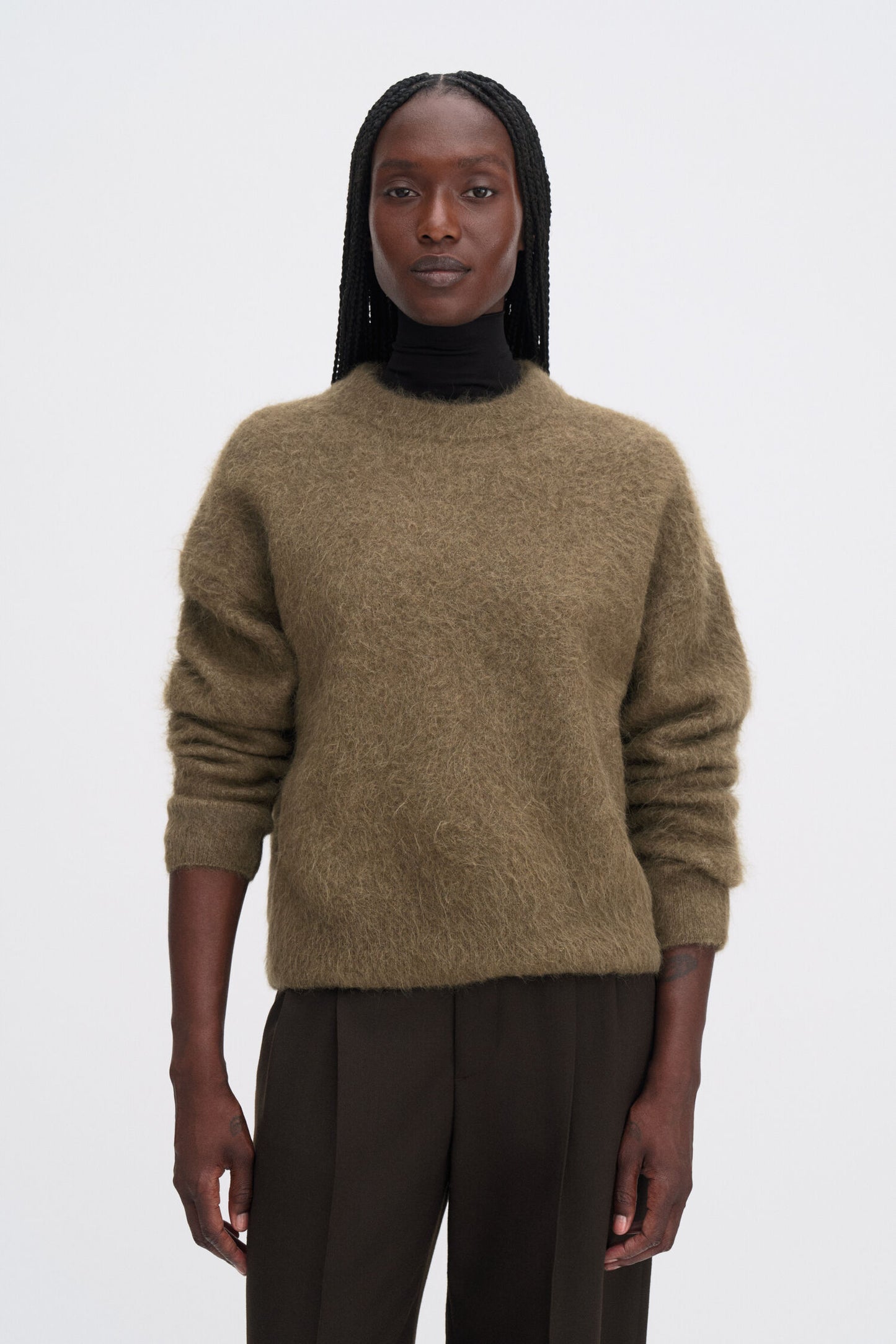 Fluffy sweater in olive green