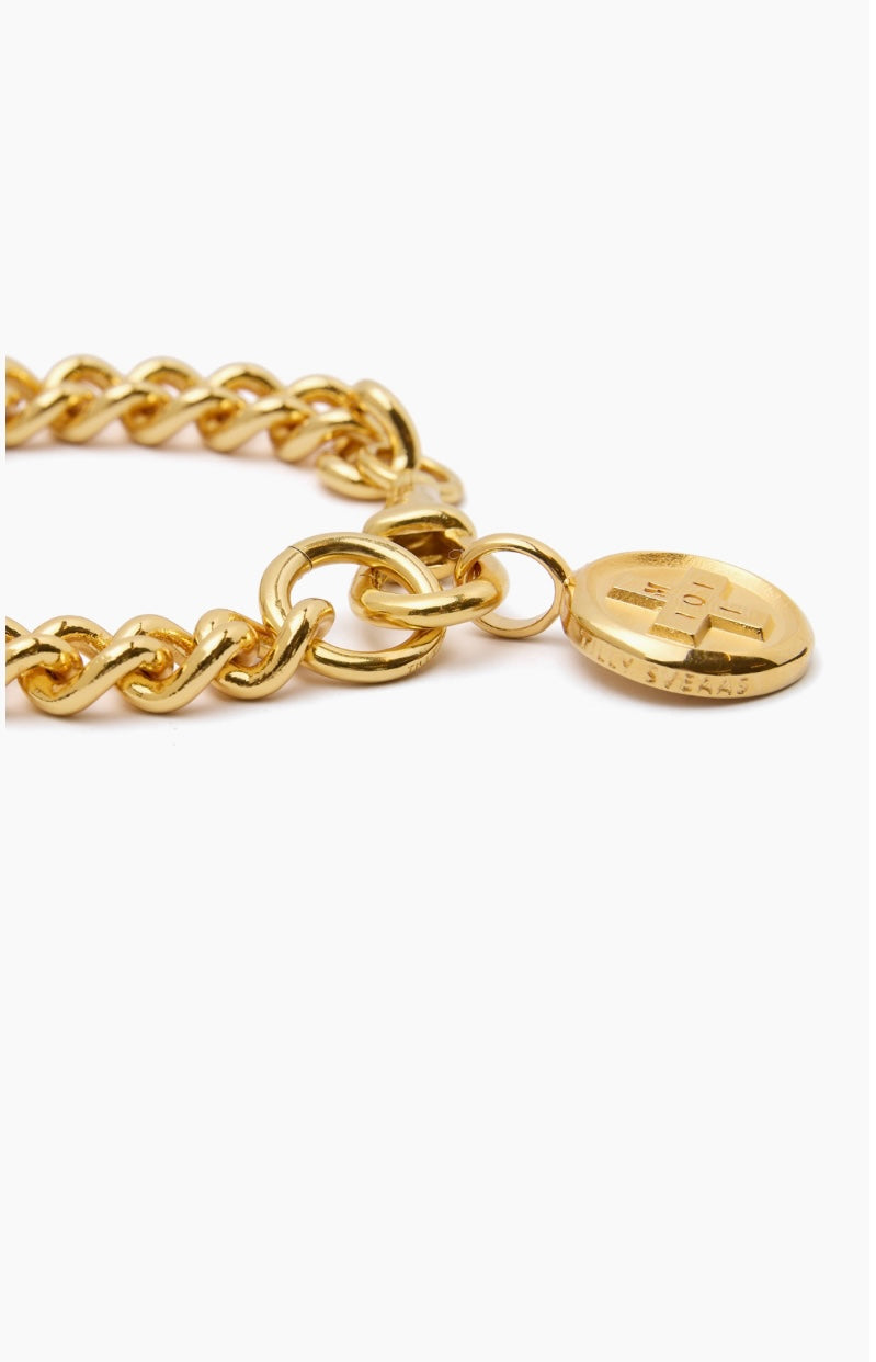 Large gold Moi & Toi disc on large clip bracelet