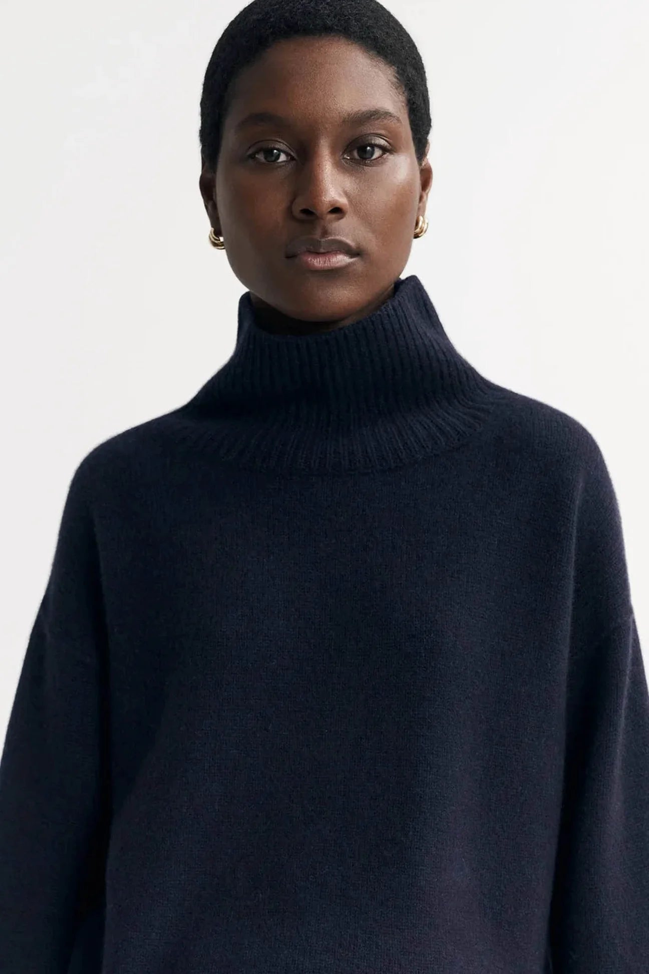 Navy boyfriend turtleneck
