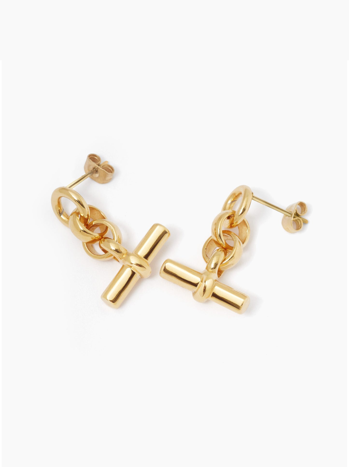 Gold T bar drop earrings