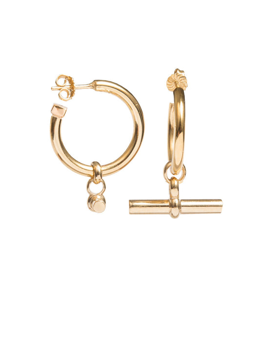 Giant gold T bar earring