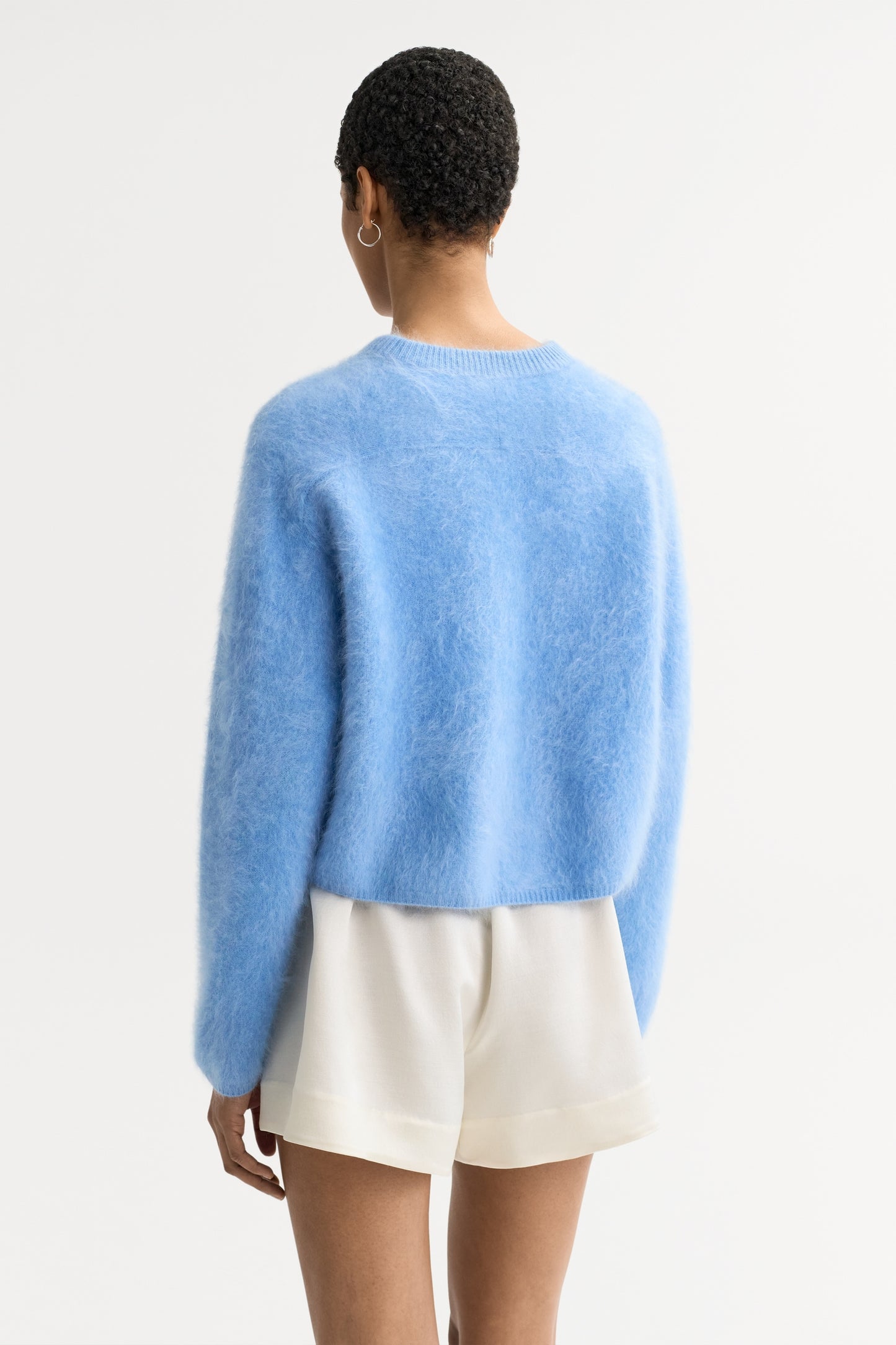 Brushed cashmere crewneck in azure blue