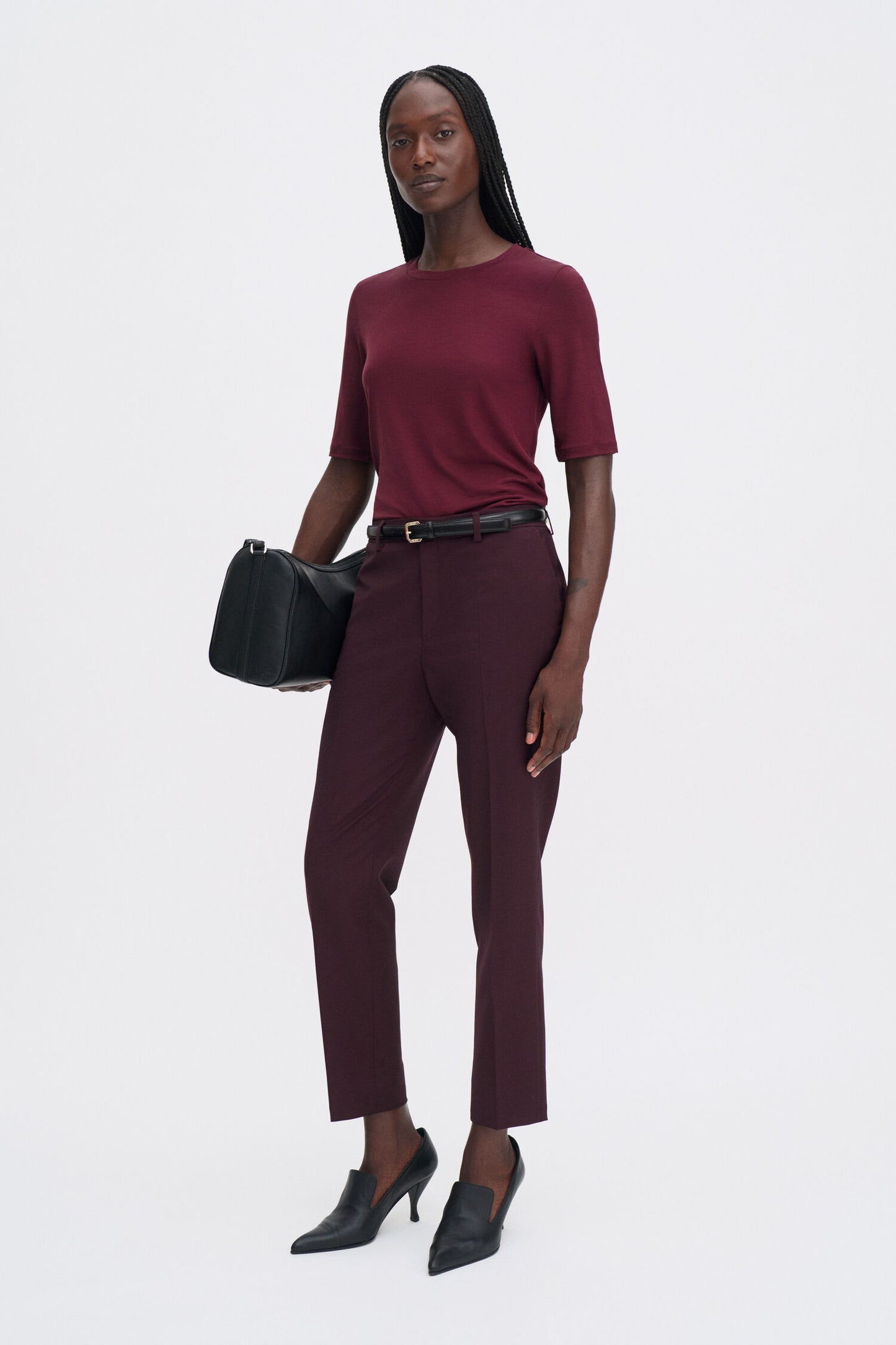 Emma cropped wool trouser burgundy