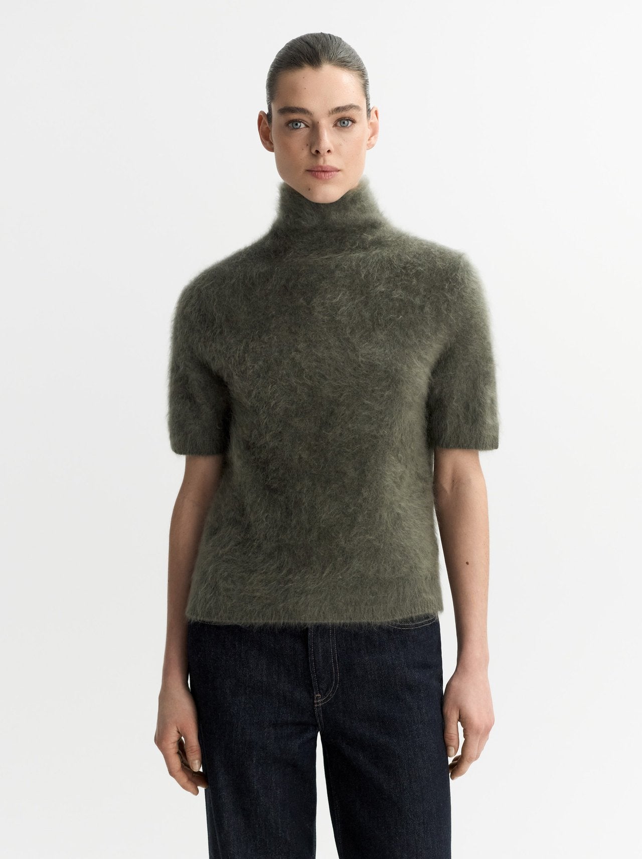 Brushed short sleeve turtleneck