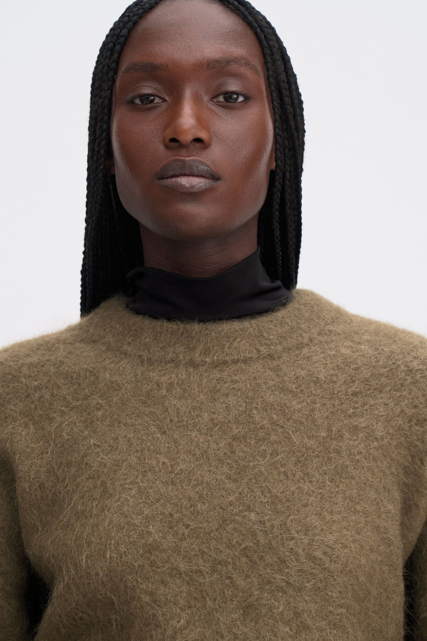 Fluffy sweater in olive green