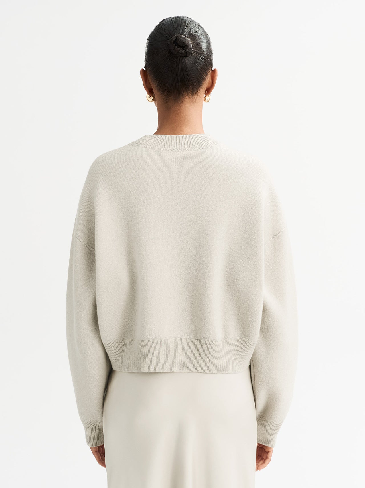 Double faced crewneck cashmere in chalk
