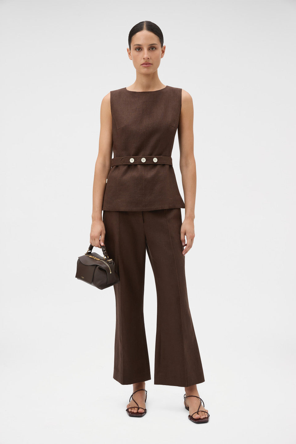 Kick flared cropped pants in espresso