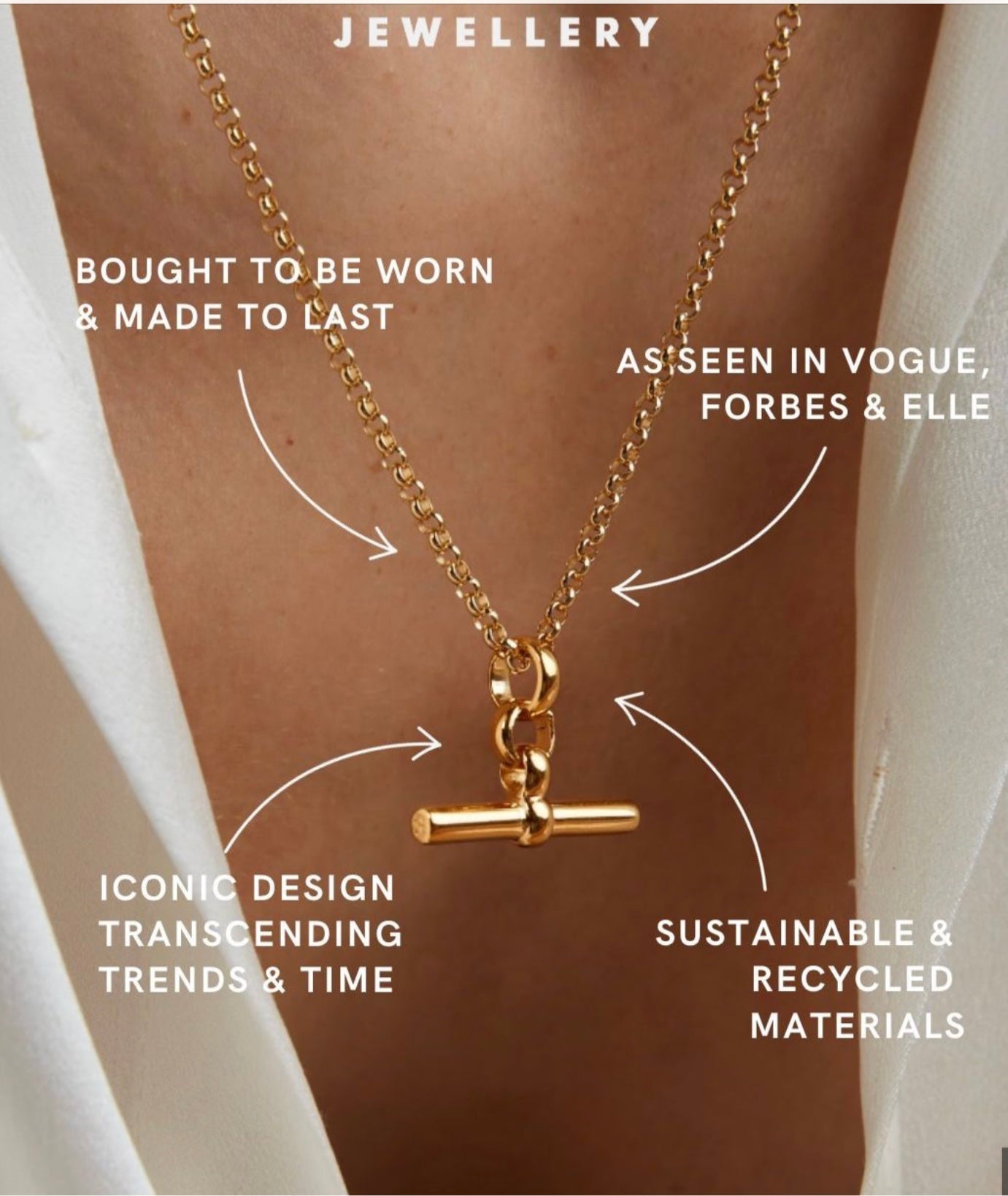 Medium gold t bar on belcher chain