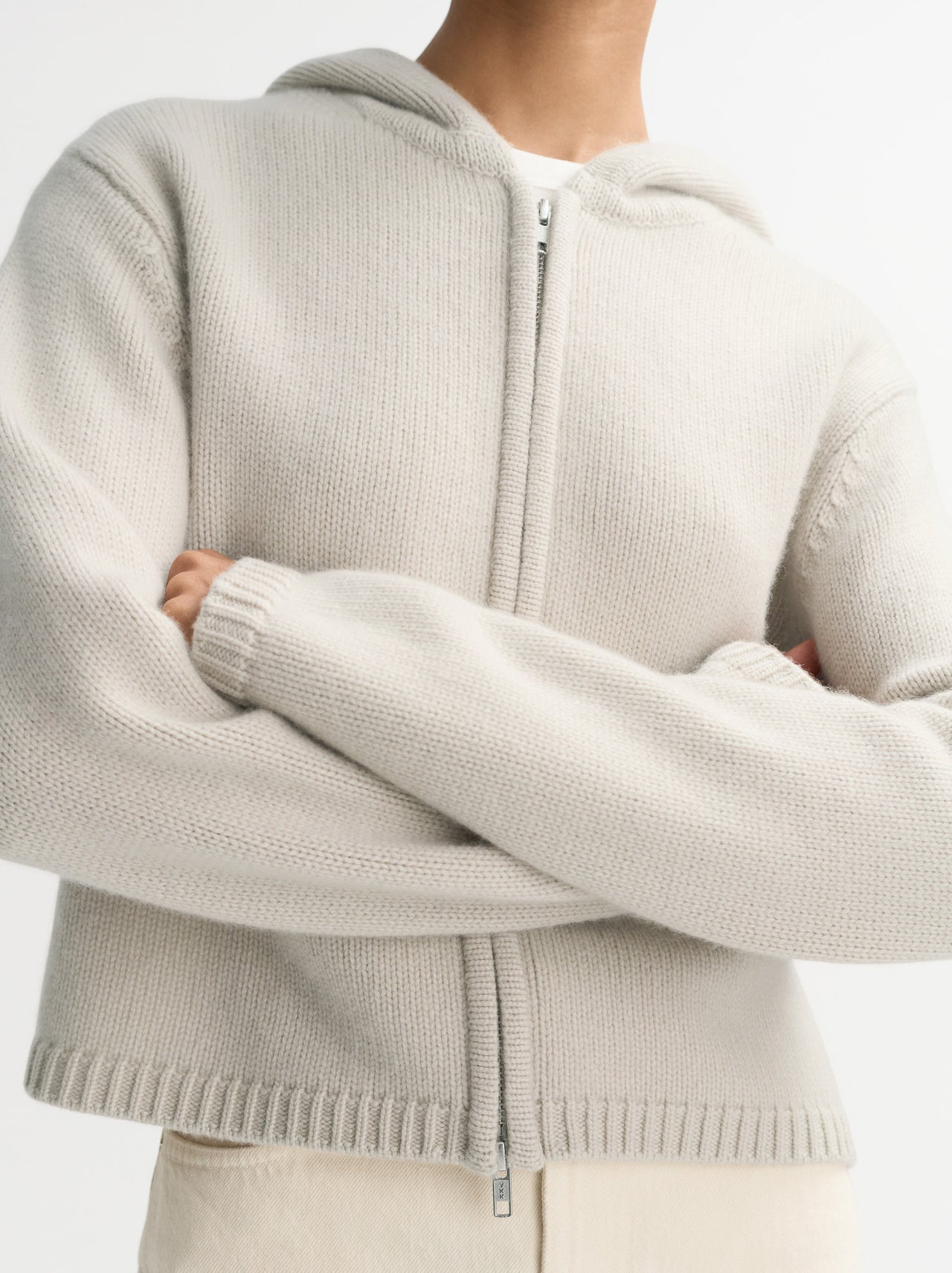 Chunky cashmere hoodie chalk