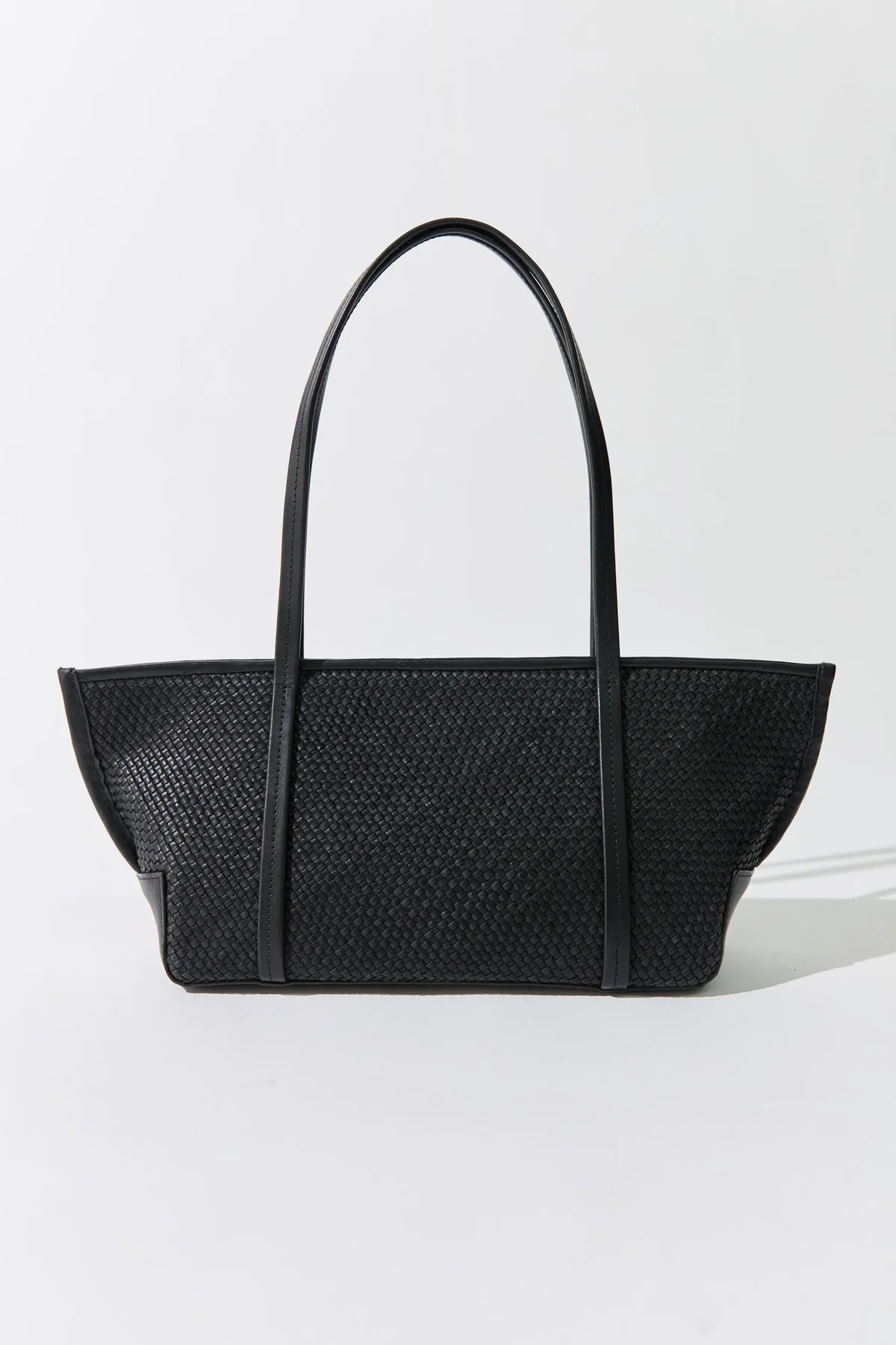 Woven slim bateau tote - black