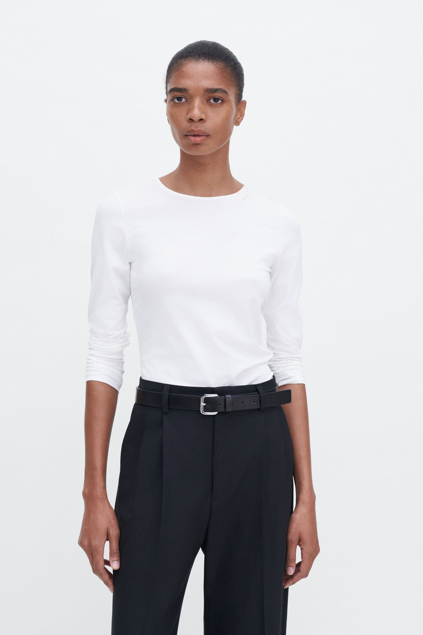 Cotton stretch long sleeve white