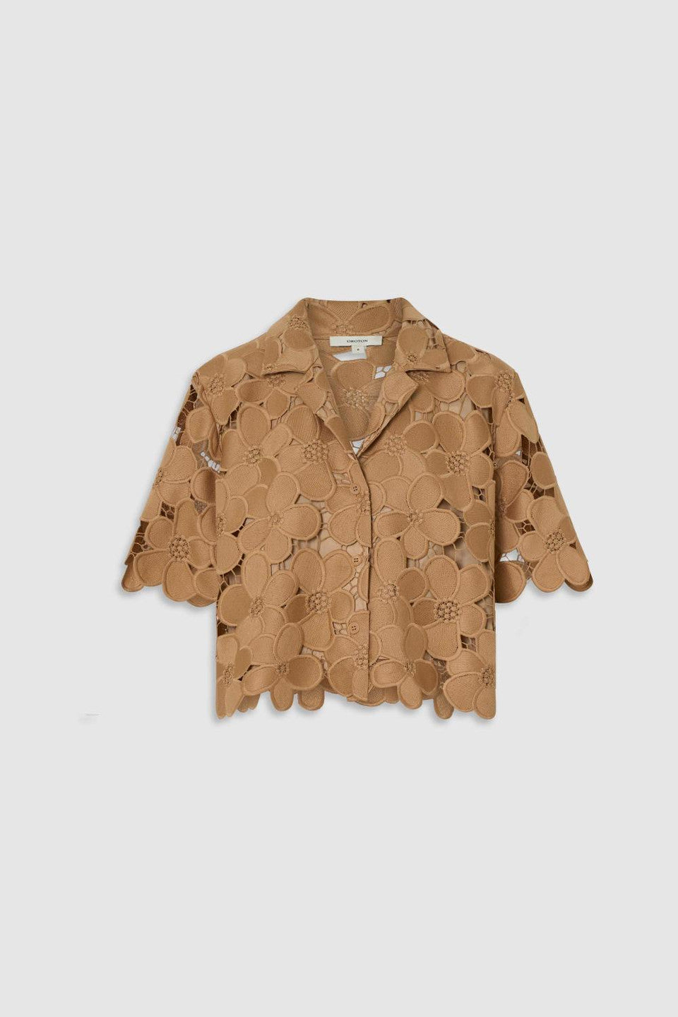 Poppy lace crop shirt camel