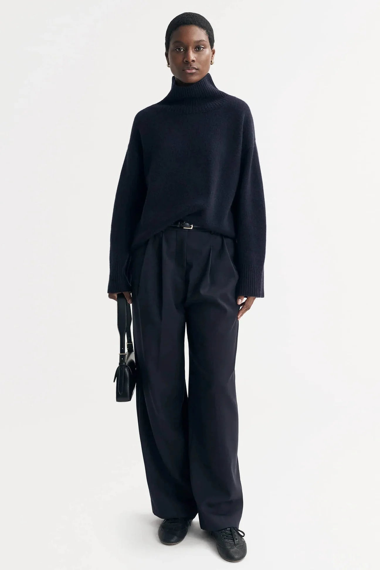 Navy boyfriend turtleneck