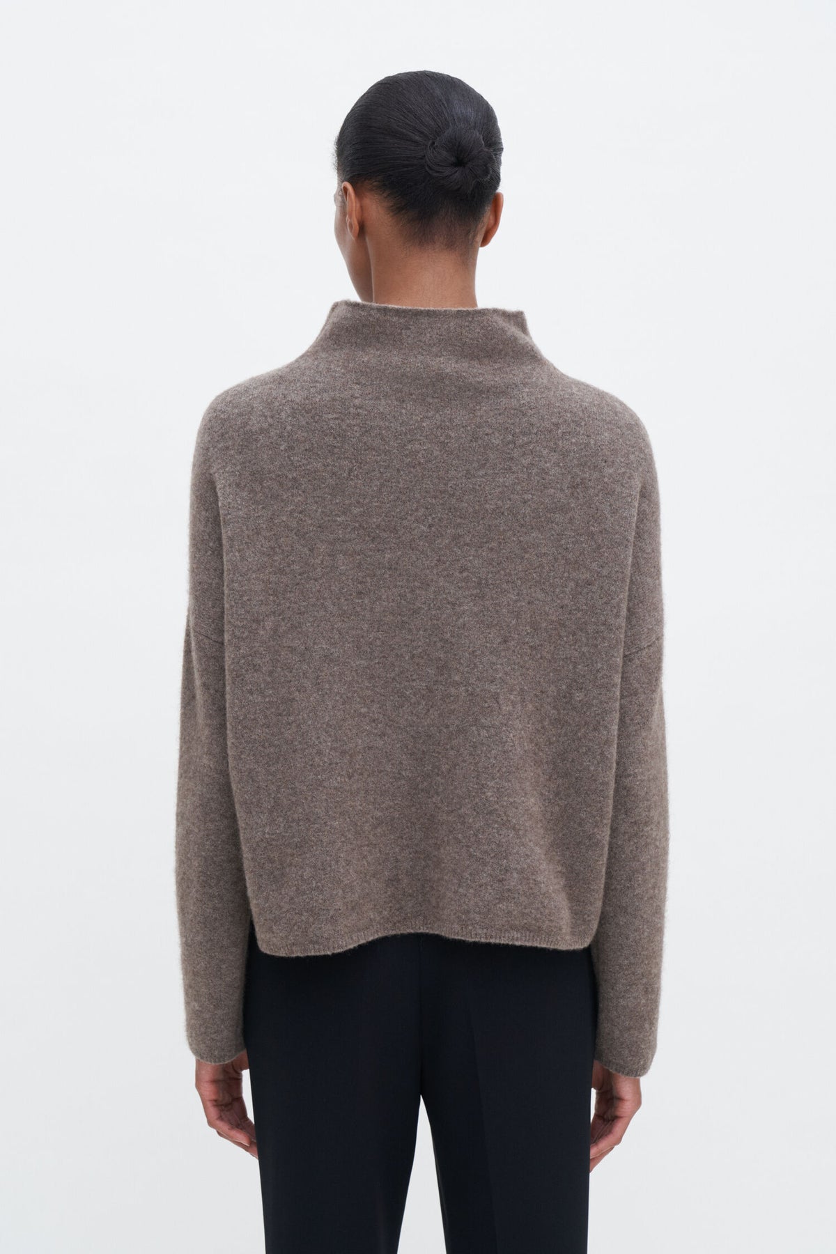 Mika yak funnel neck sweater dark taupe melange