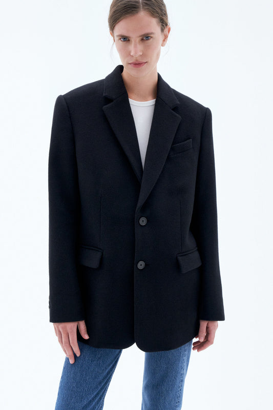 wool blazer coat black