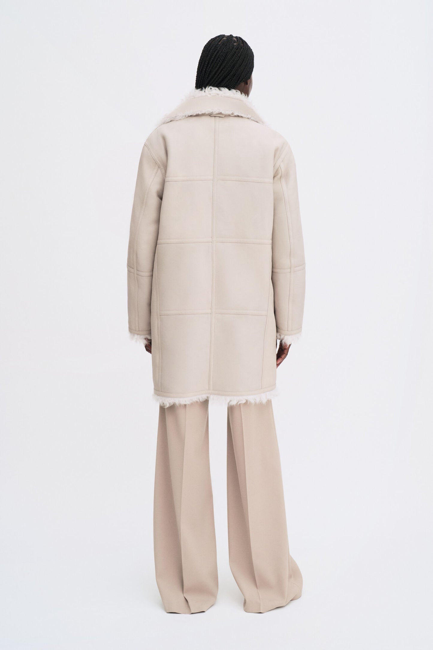 Reversible shearling coat