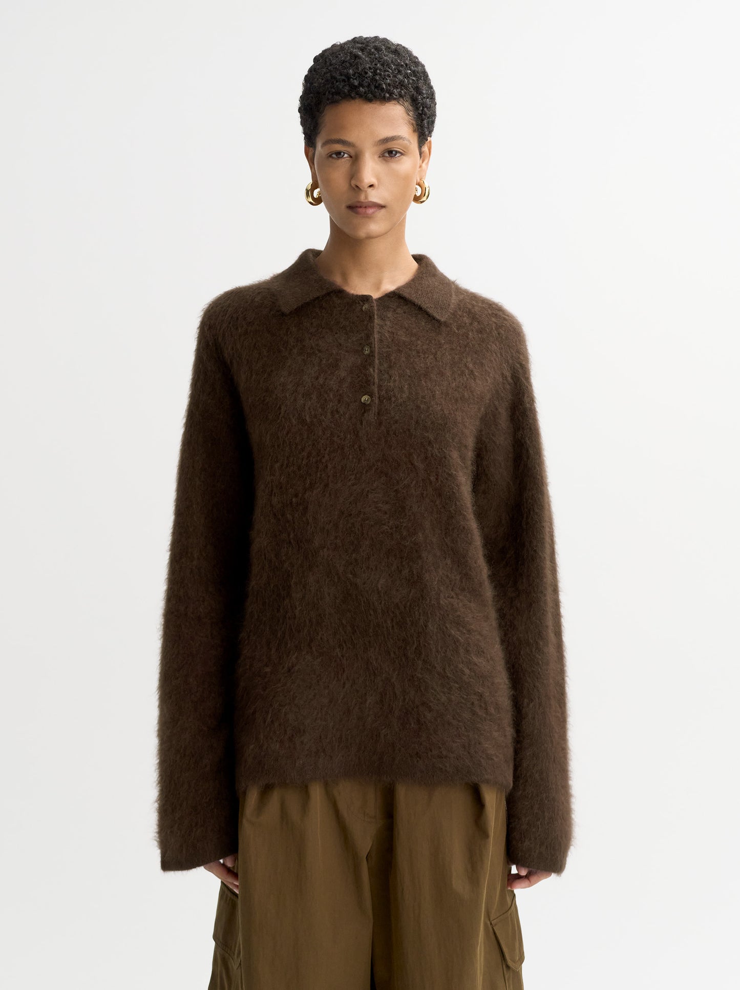 Brushed cashmere polo shirt