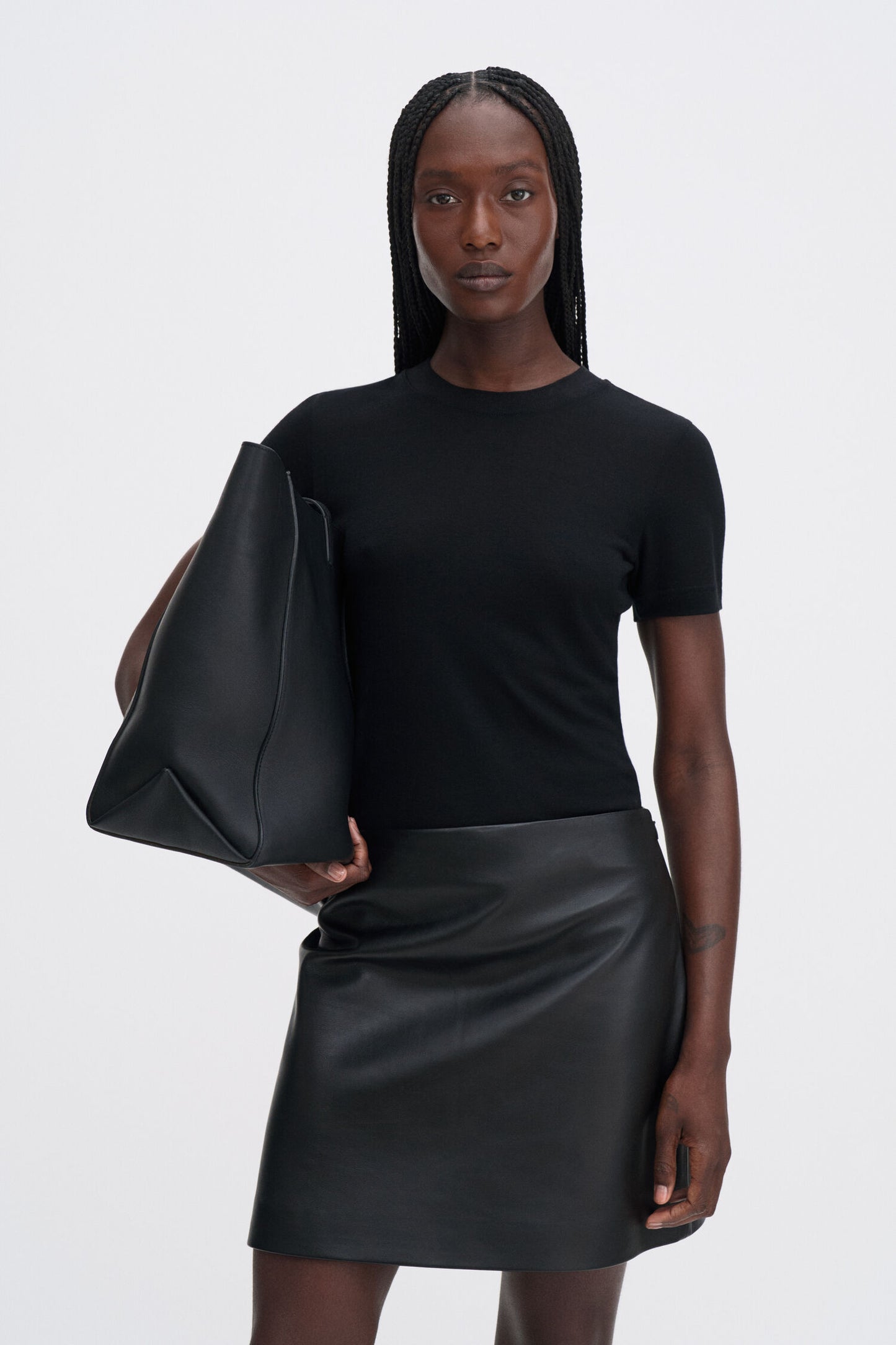 Leather mini skirt black