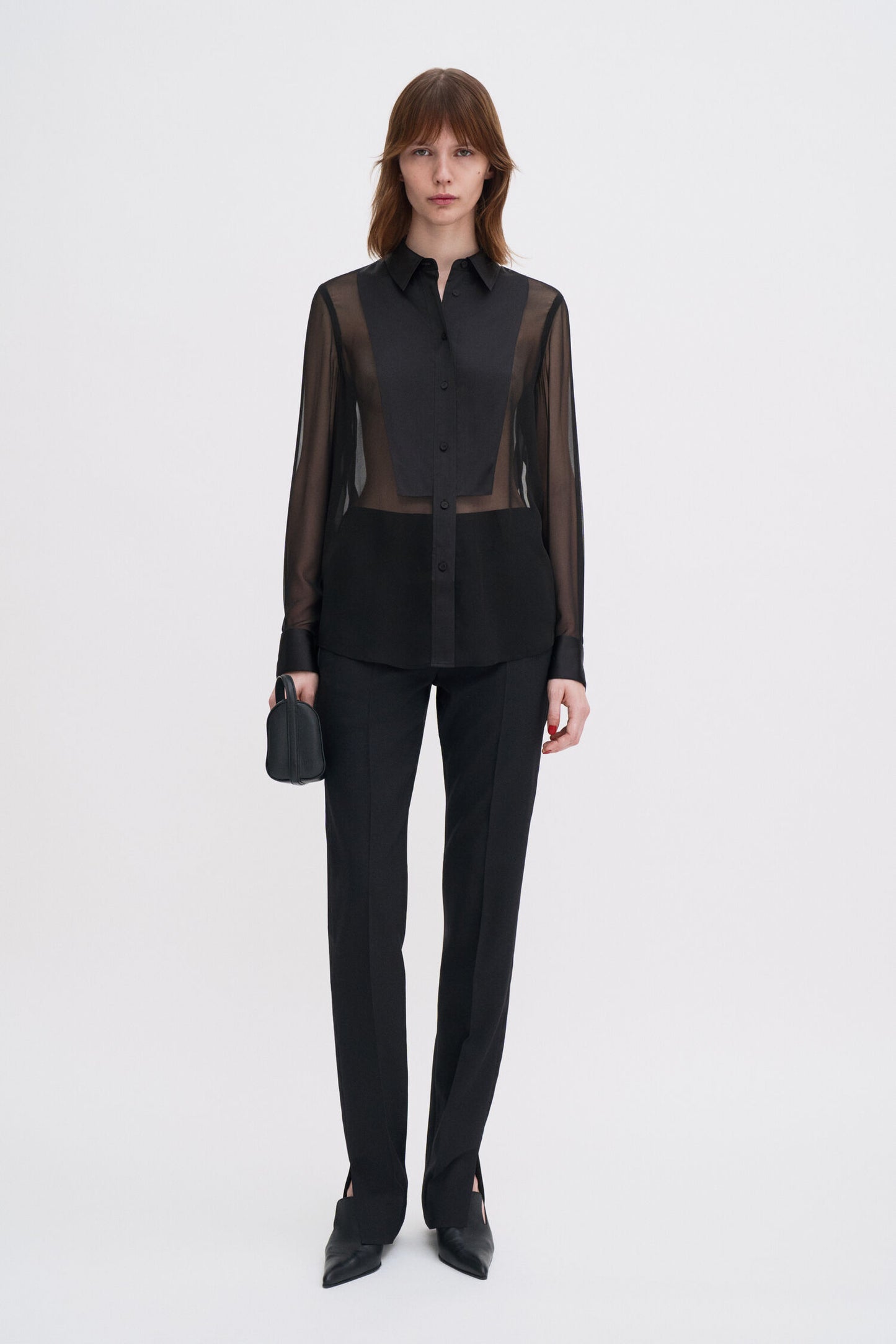 Sheer silk tuxedo shirt