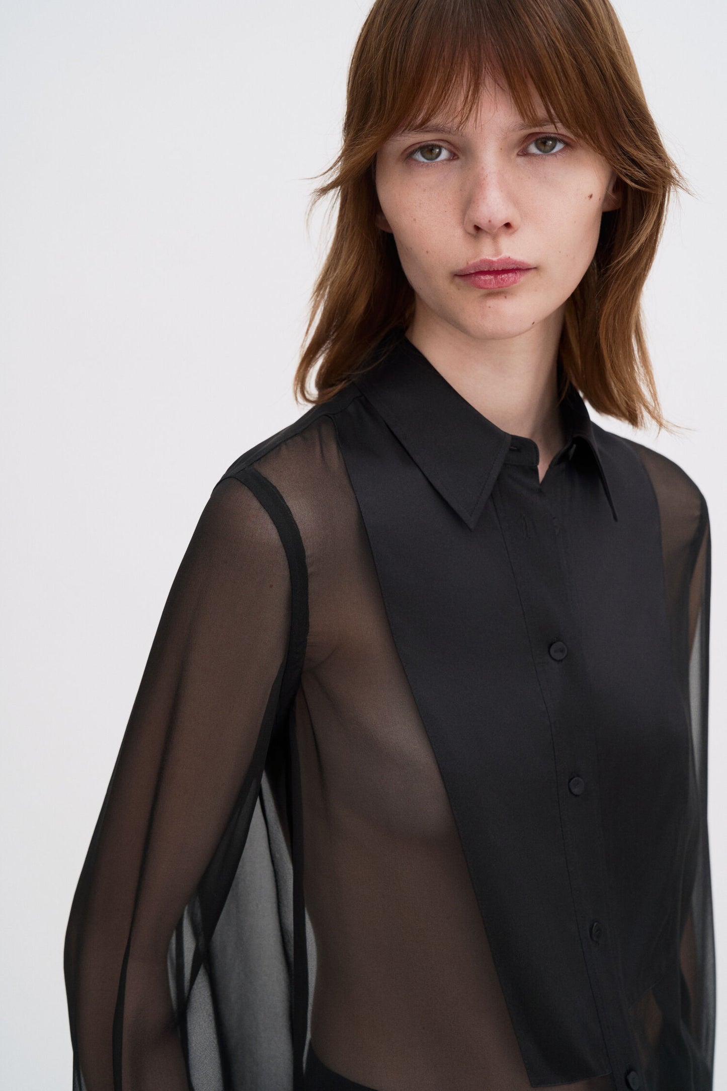 Sheer silk tuxedo shirt