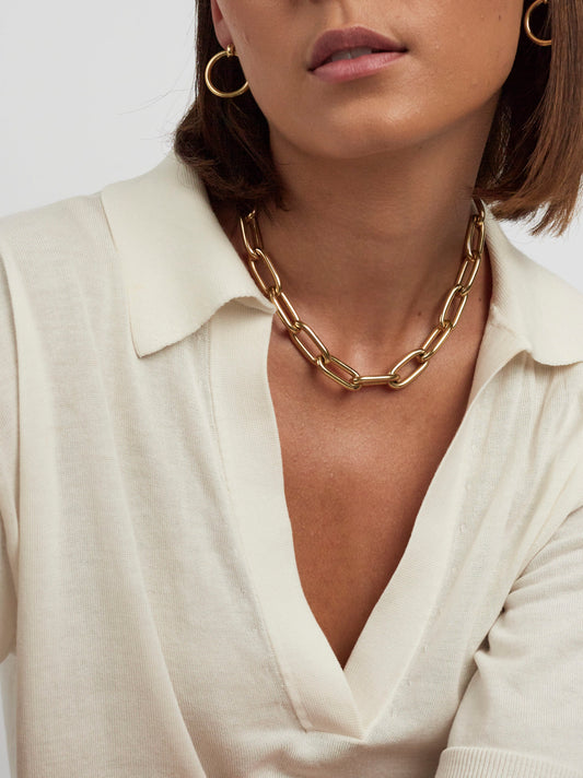 Medium gold oval link necklace