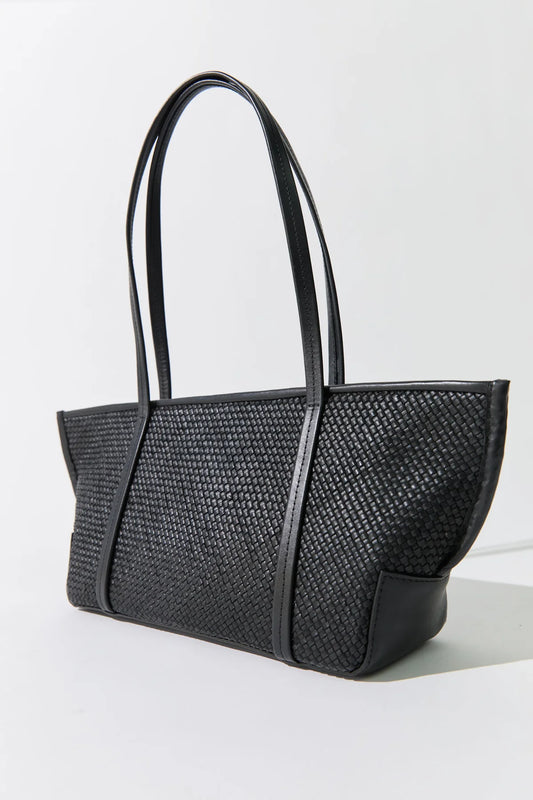 Woven slim bateau tote - black