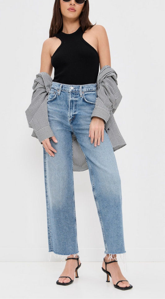 Ren high waist wide leg in measure frayed edge