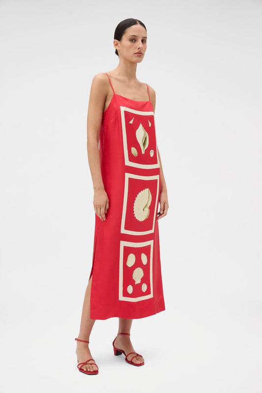 Graphic shell dress silk