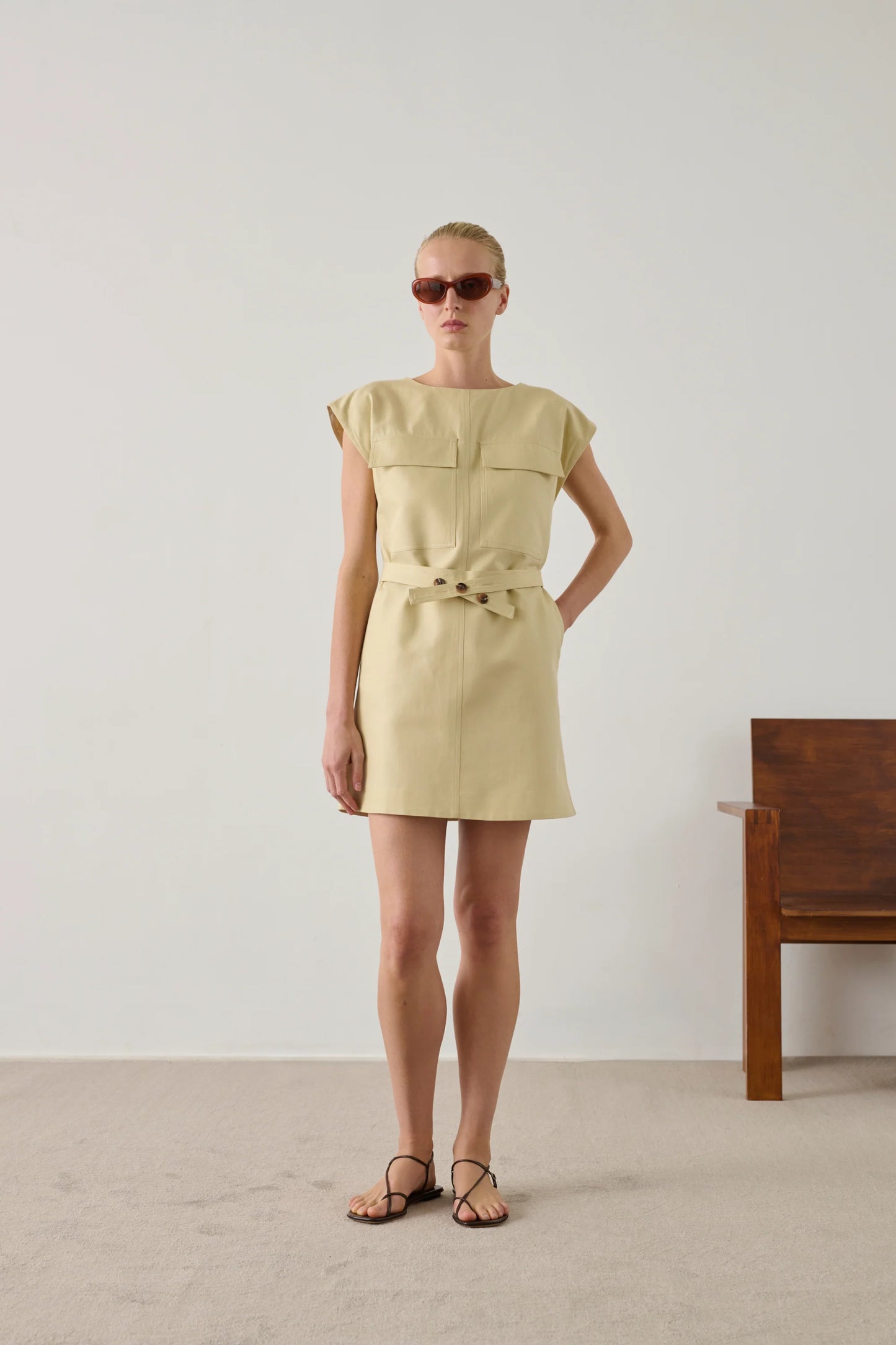 Imane short dress in organic cotton twill cream
