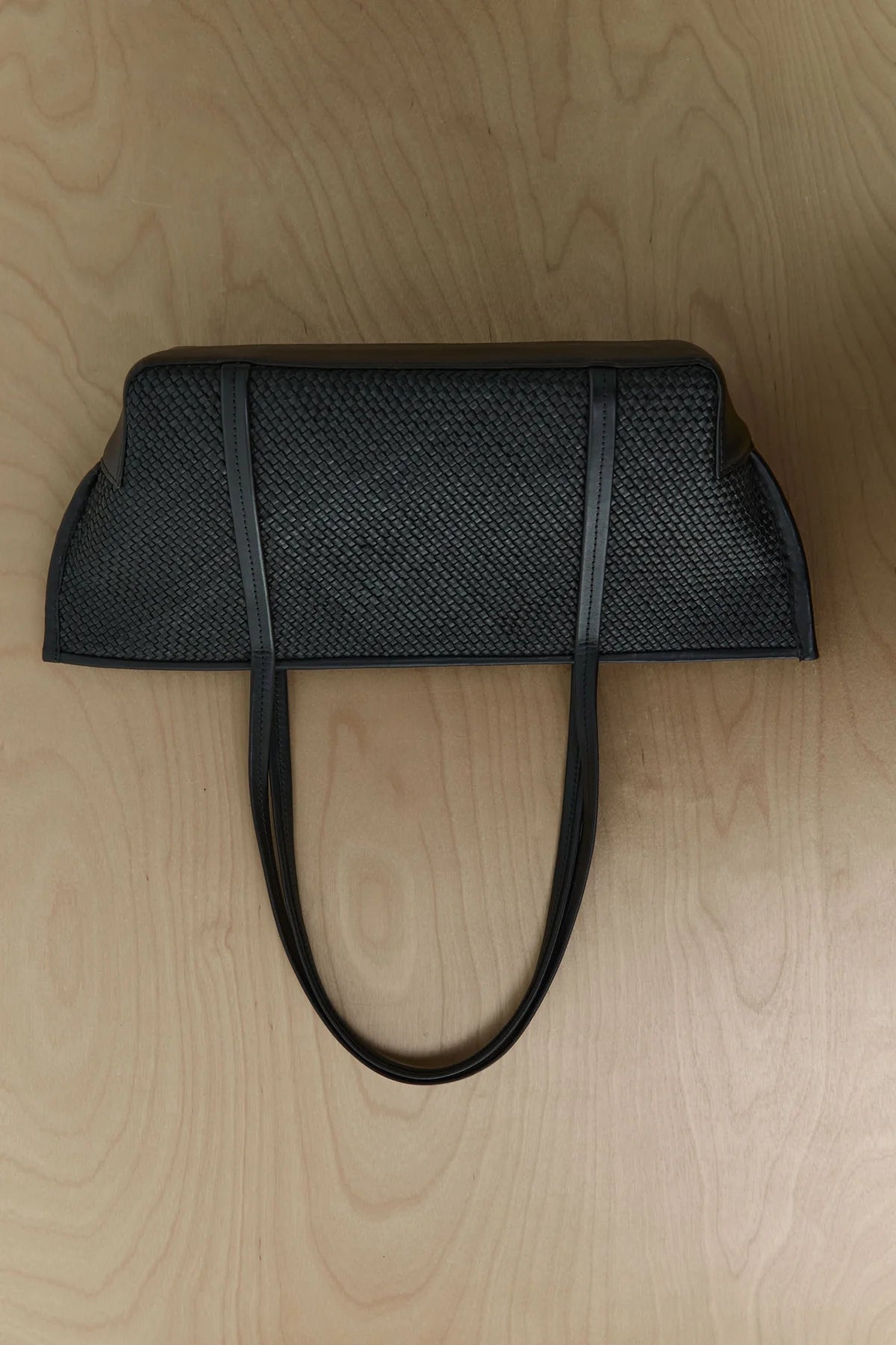 Woven slim bateau tote - black