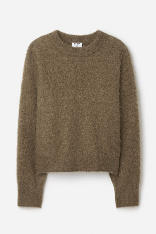 Fluffy sweater in olive green
