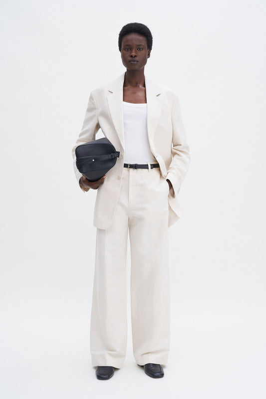 Relaxed straight cotton linen trouser