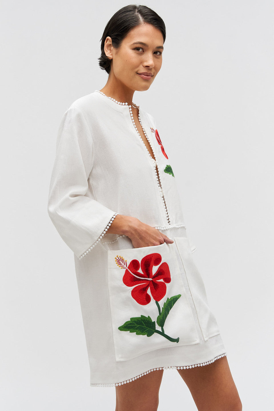 Hibiscus embroidered tunic dress