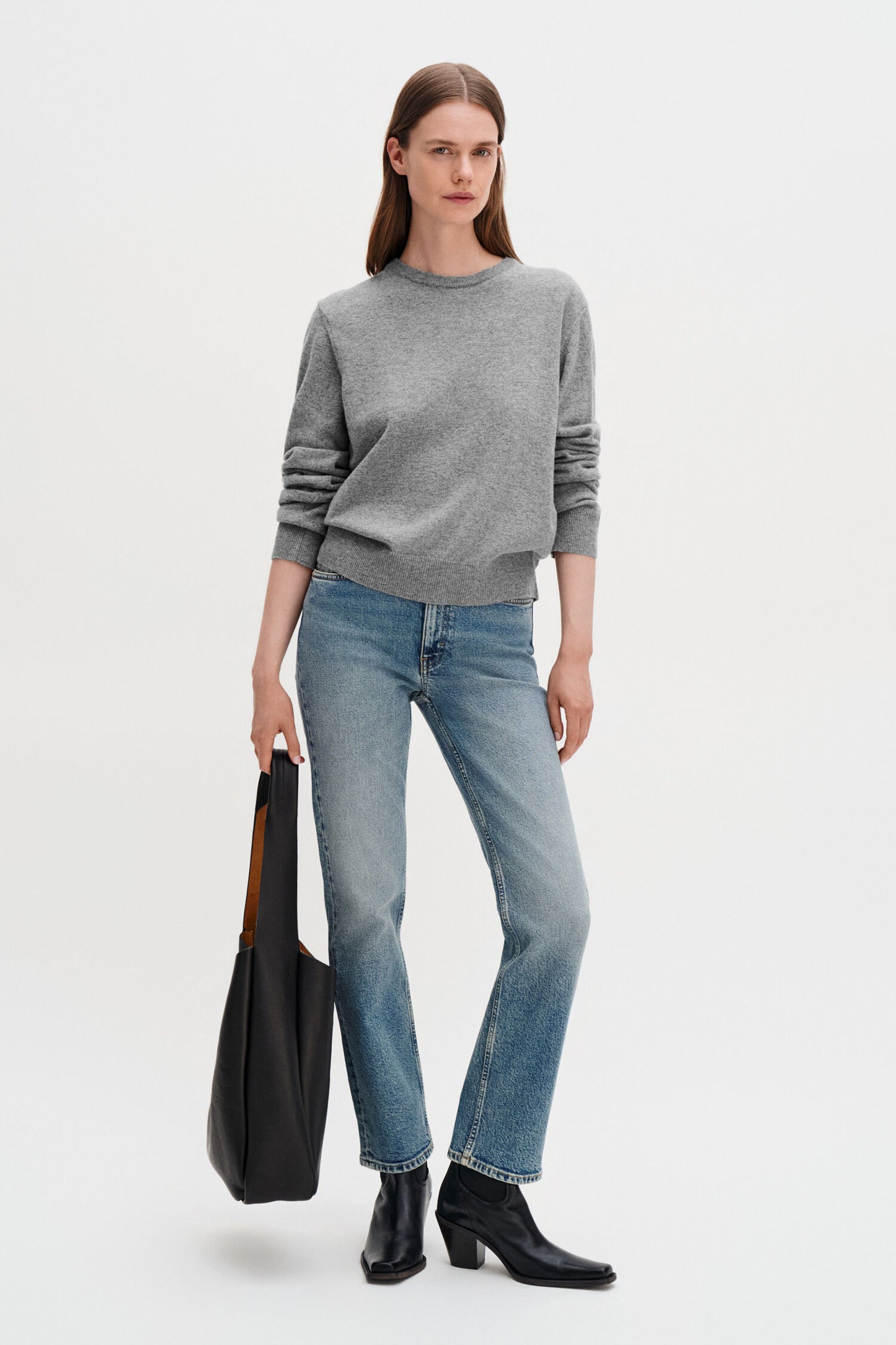 Soft wool crewneck sweater - grey melange