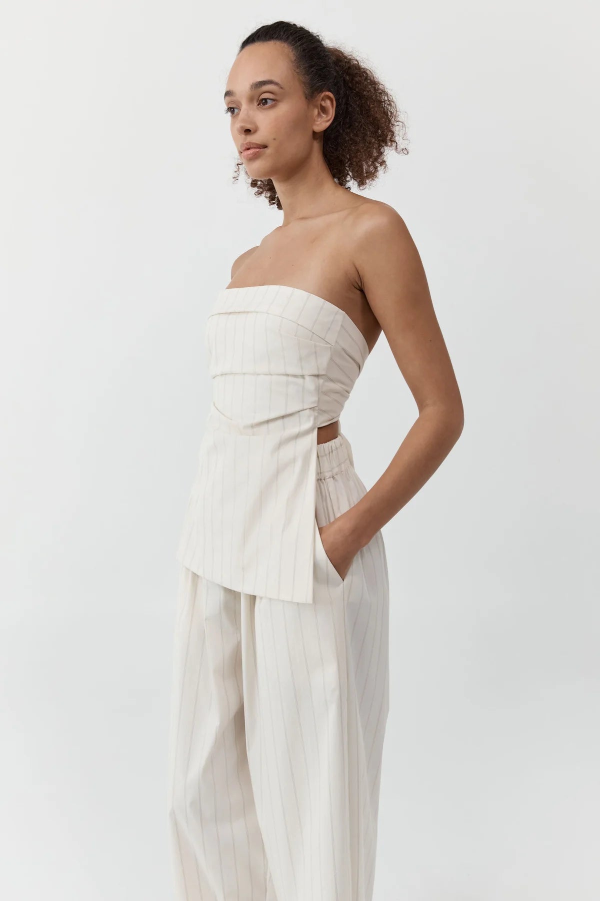 Strapless tie back top - ecru stripe