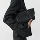Woven slim bateau tote - black