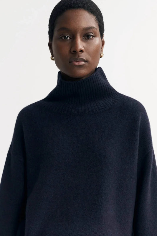Navy boyfriend turtleneck