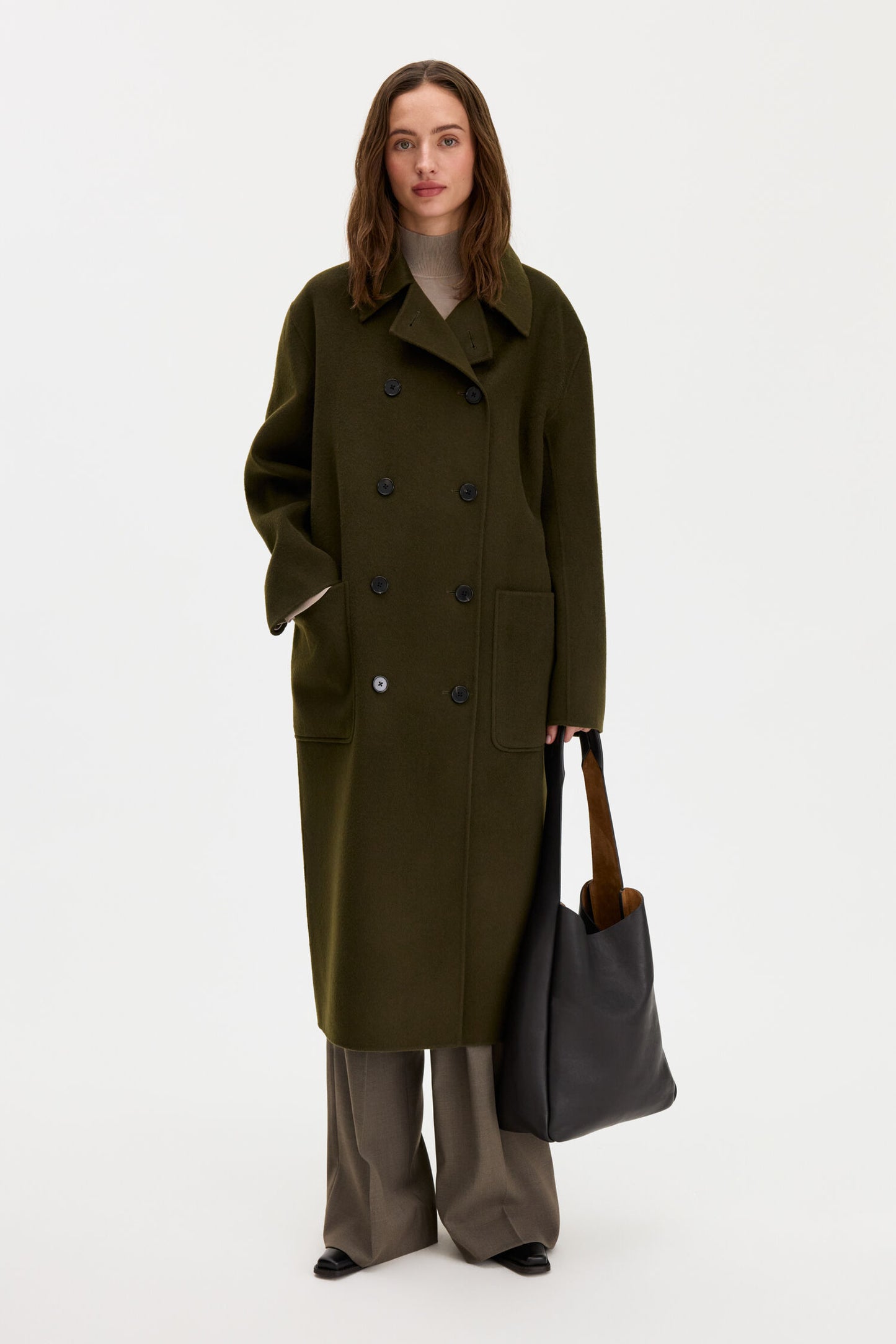 Amelia double coat - dark moss green