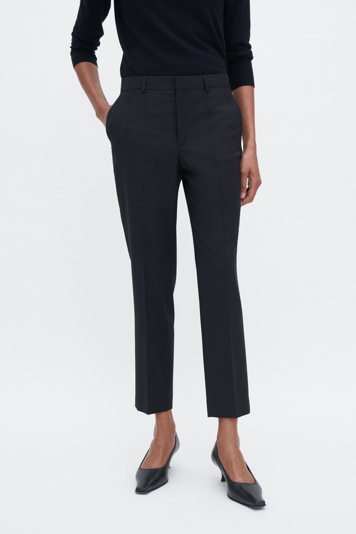 Emma cropped cool wool trouser - black