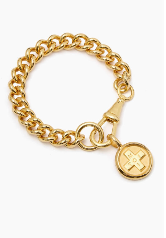 Large gold Moi & Toi disc on large clip bracelet