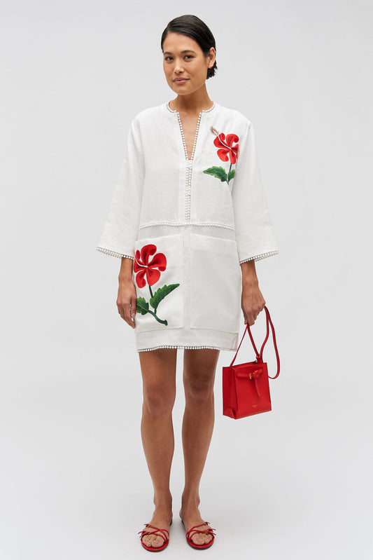Hibiscus embroidered tunic dress