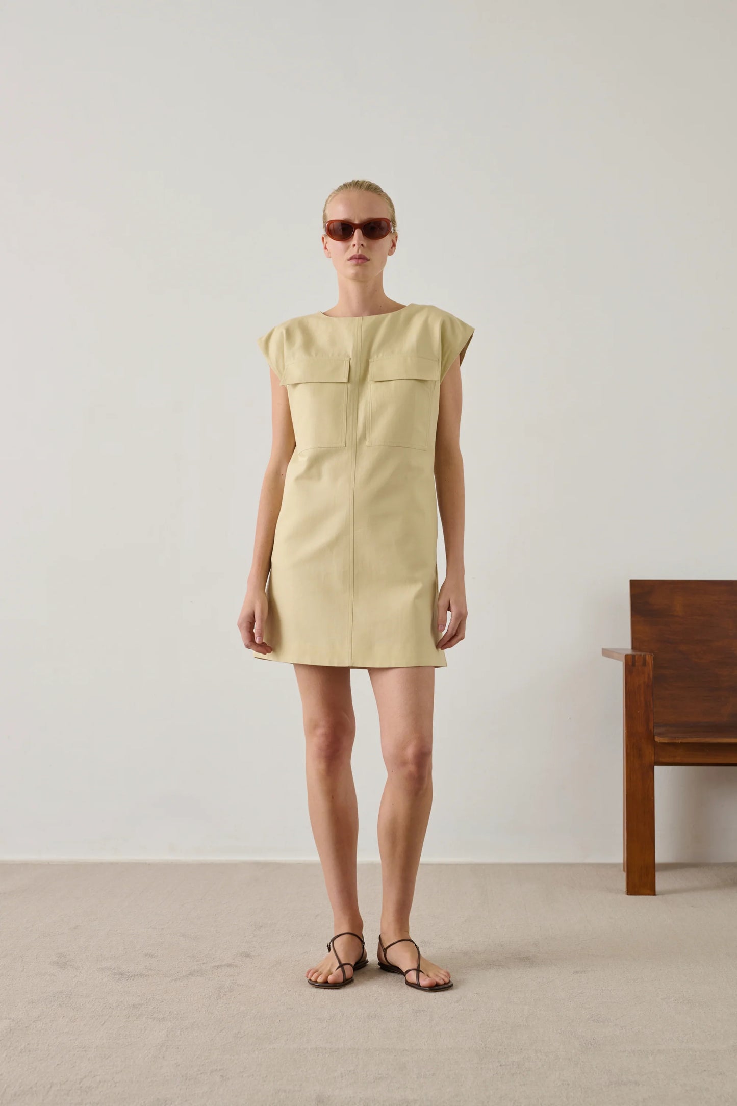 Imane short dress in organic cotton twill cream