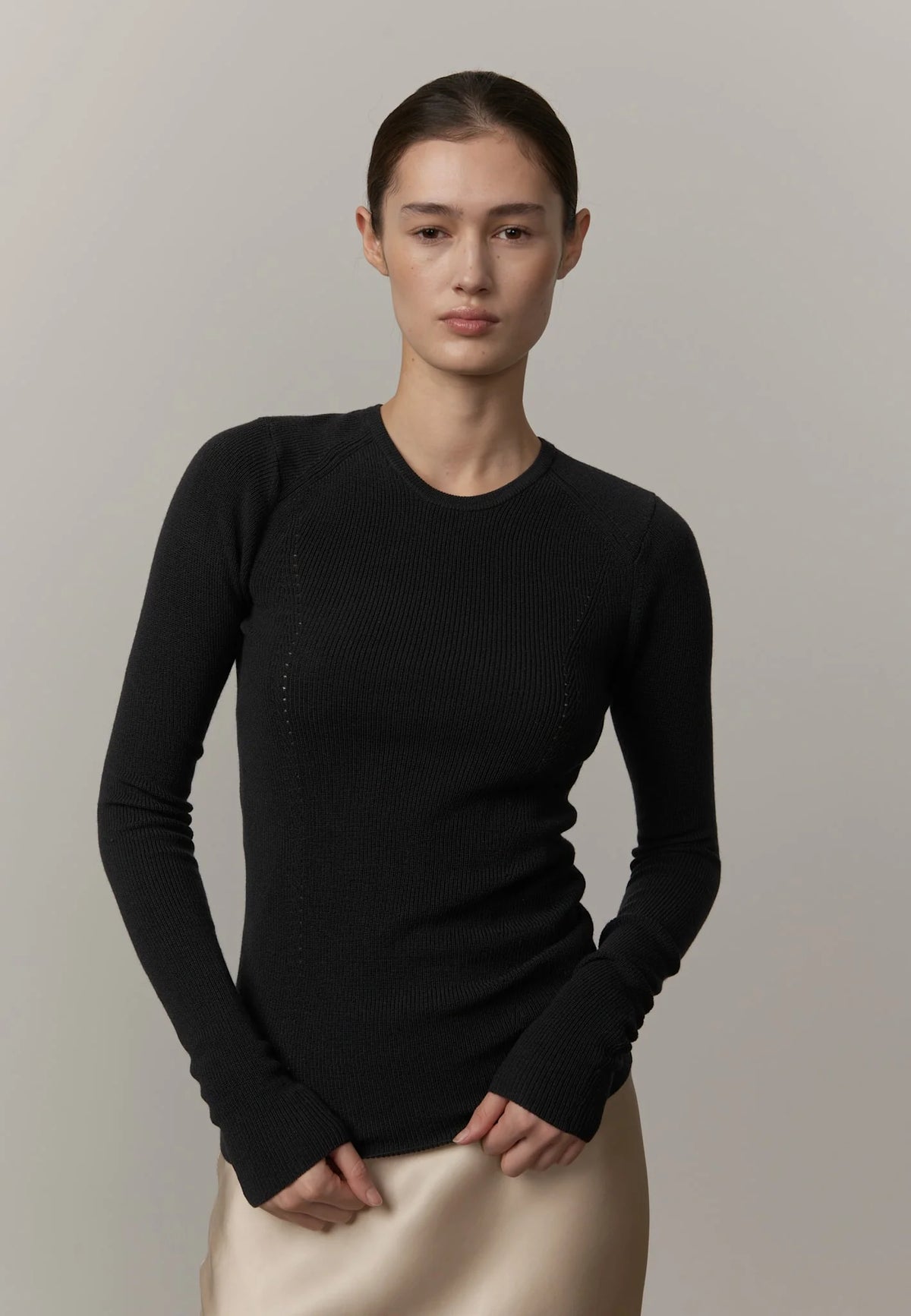 Camil Knit Blouse in Dark Grey