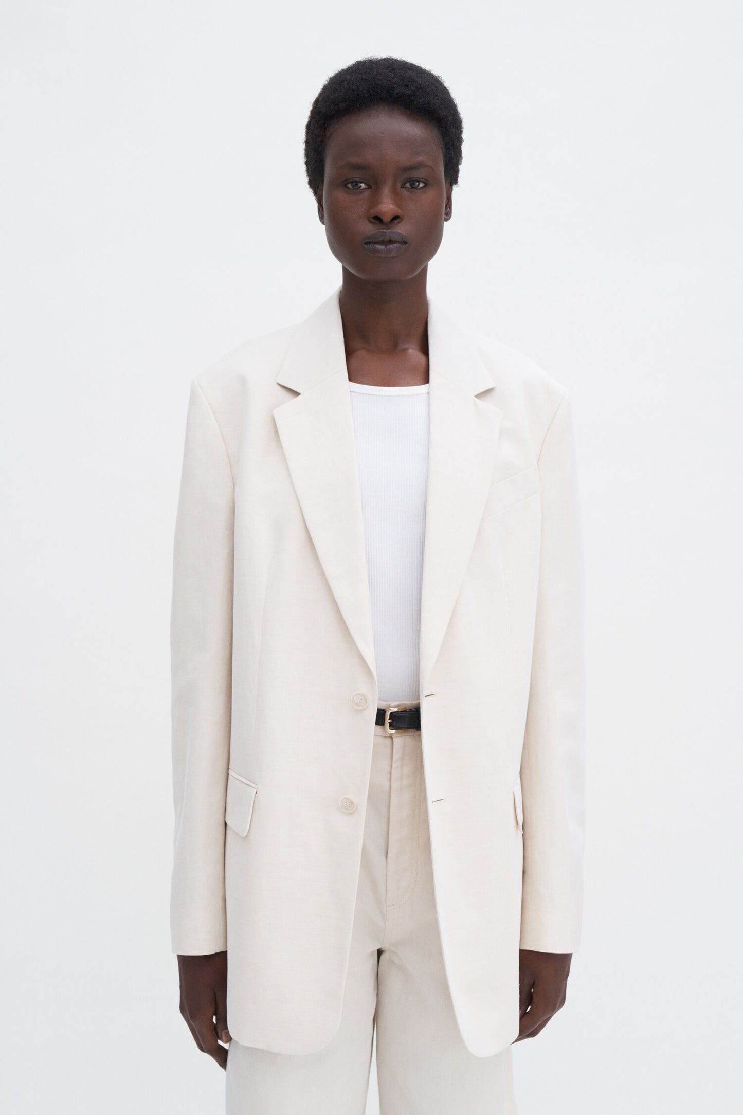 Davina cotton linen blazer cream white