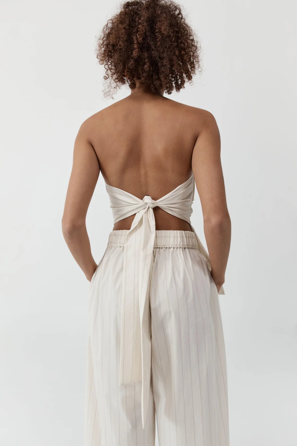 Strapless tie back top - ecru stripe