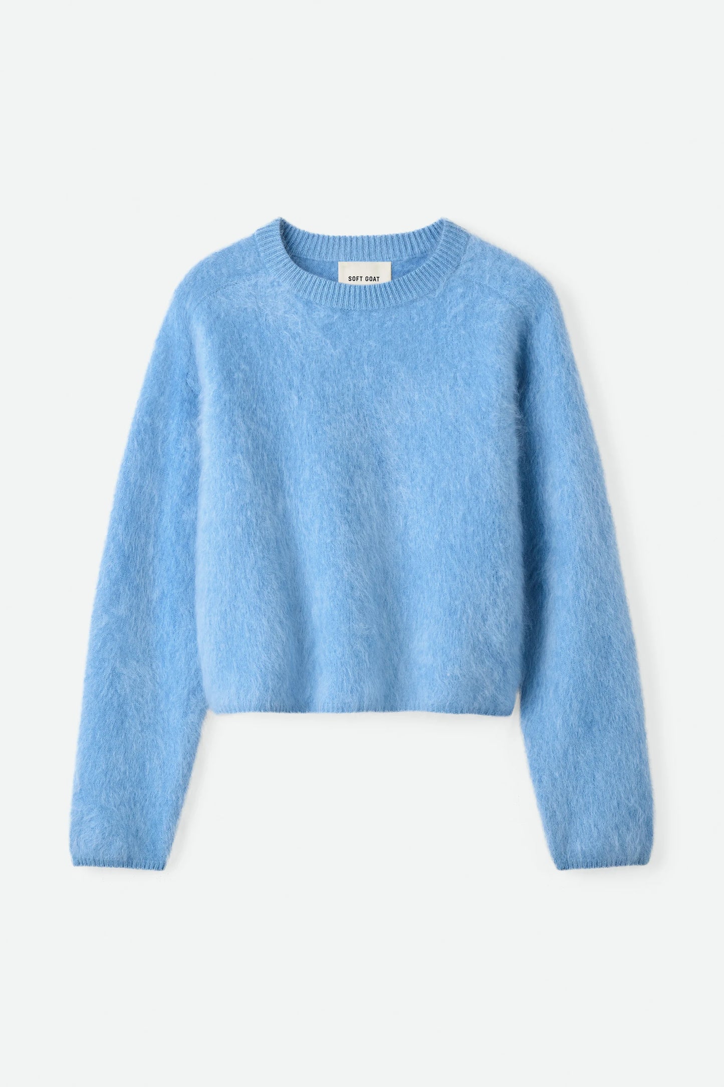 Brushed cashmere crewneck in azure blue